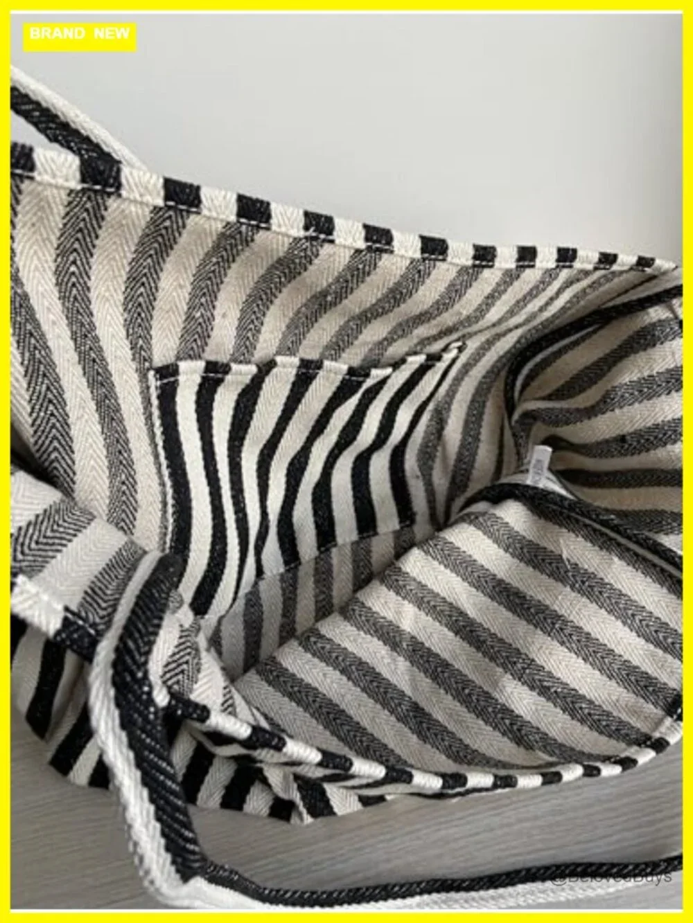 2-Piece Lightweight Cotton Canvas Striped Tote Bags with Inner Pocket